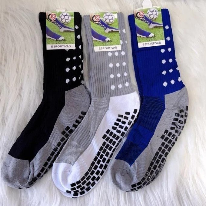 Kit com 3 Pares Meia Antiderrapante Esportiva