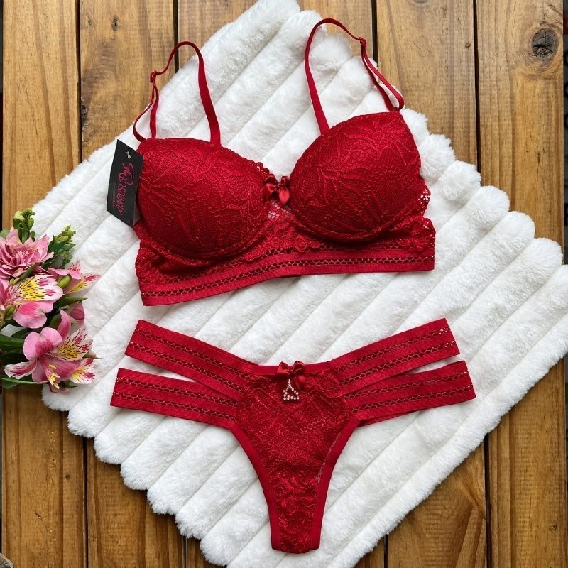 Conjunto Lingerie Renda Com Bojo Feminino Confortável + Frete Grátis