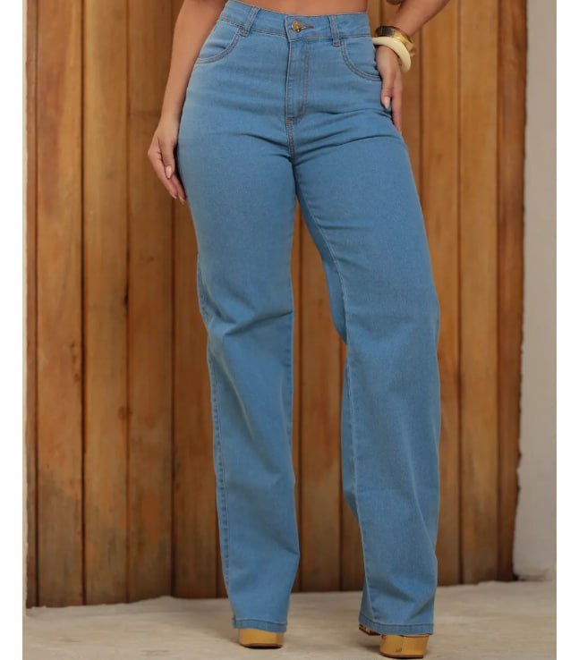 Calça Jeans Wide Leg Lycra Premium Cintura Alta