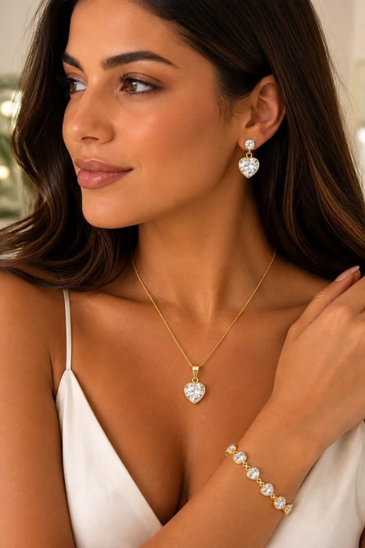 Corrente Feminina + Pulseira + Par de Brincos Folheados a Ouro