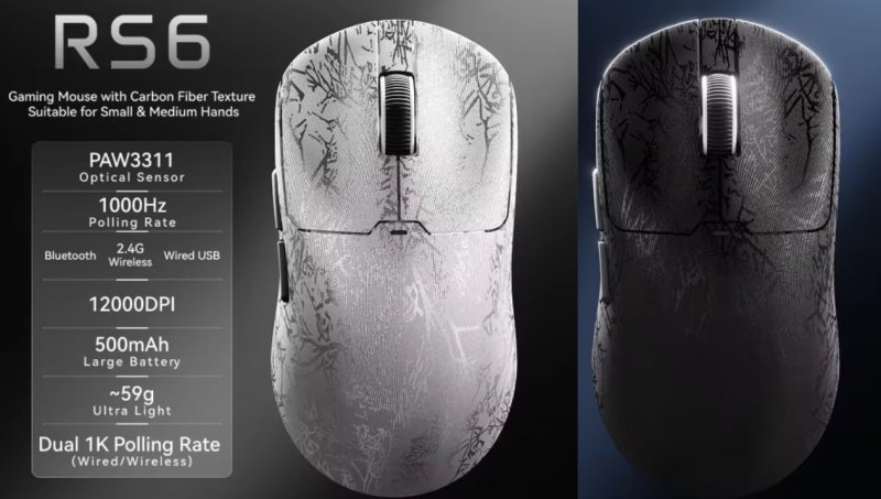 Mouse Gamer Sem Fio SMAILWOLF RS6 Leve com Sensor Óptico PAW3311, 1000Hz