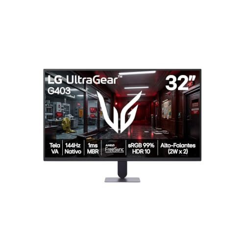 Monitor LG UltraGear - Tela VA FHD 32”, 144Hz nativo, 1ms (MBR), AMD FreeSync, HDR10, sRGB 99%, Preto - 32G403B