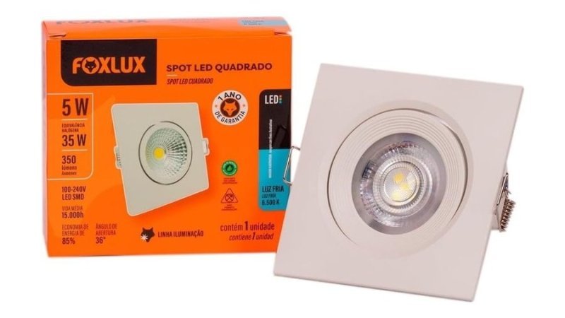 Foxlux Spot LED 5W Quadrado 6500K Bivolt
