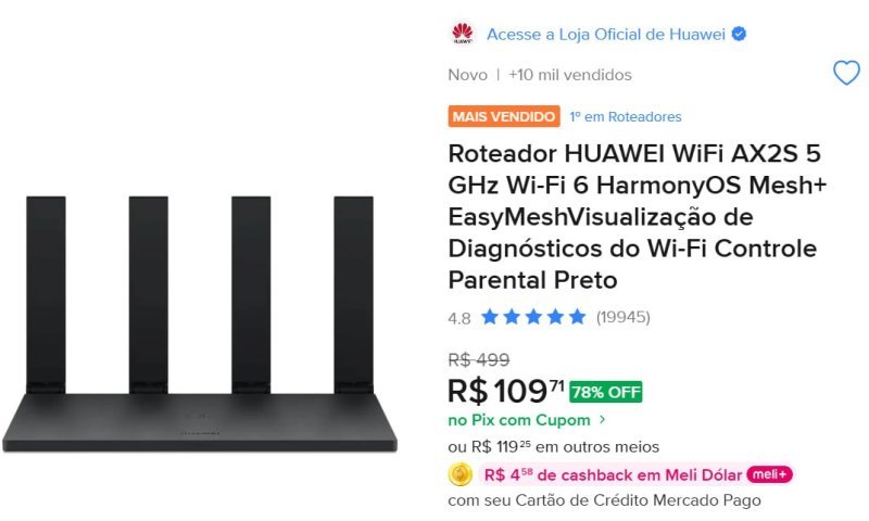Roteador HUAWEI WiFi AX2S 5 GHz Wi-Fi 6 HarmonyOS Mesh+