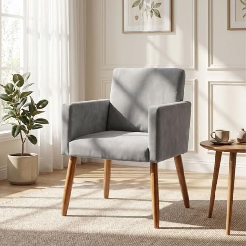Poltrona Estofada Decor para Sala de Espera Tecido Suede Macia Pés de Madeira Moblan decor (Cinza)