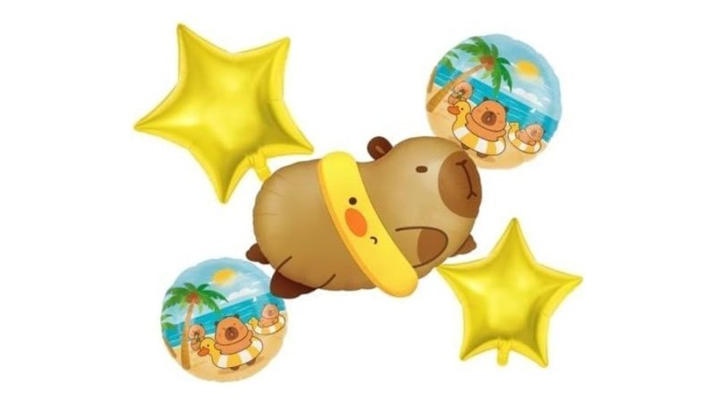 Balão Metalizado Capivara Cartelado Foil Decorativo 1 Unidade por Cartela Diversos Modelos (Capivara Com Boia Pato)