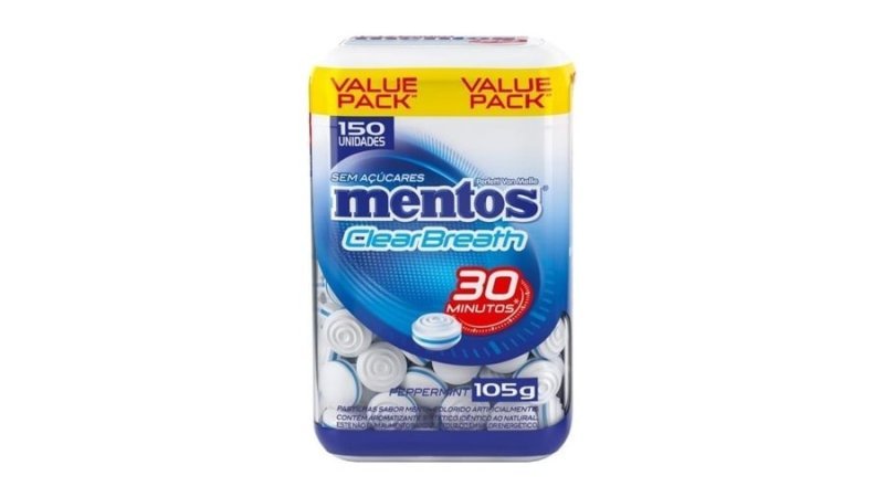 Mentos Clear Breath Peppermint Pastilhas Sem Açúcar Sabor Menta 105g 150 Unidades