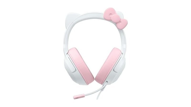 Razer Kraken Kitty V2 Fone de ouvido USB com fio para jogos com orelhas Hello Kitty