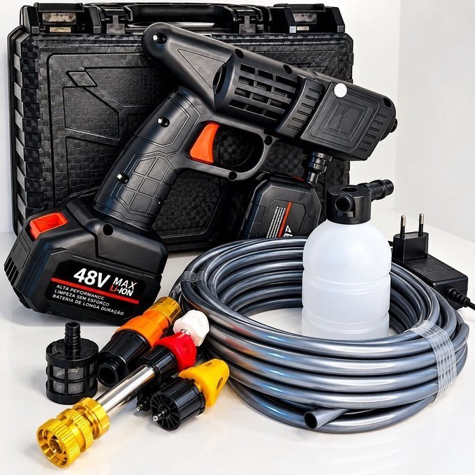 Lavadora Lava Jato Portátil Pressão 48v 2 Baterias + Maleta + Frete Grátis