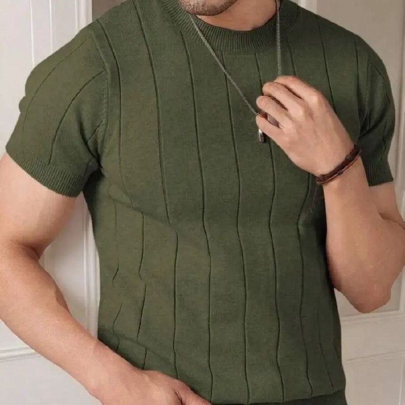Blusa Masculina Básica Manga Curta Canelada Tricot Modal (M ao GG)