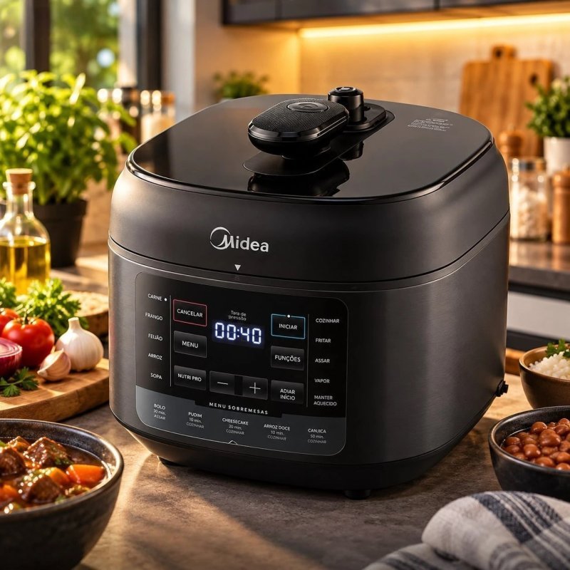 Panela De Pressão Elétrica 5l Nutripro Preta Midea