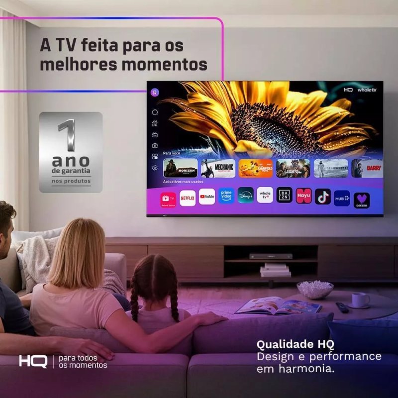 Smart TV HQ QLED 50 Polegadas HQ-QLED50SM 4K Wi-Fi Bluetooth, Dolby Audio, Apps, Netflix, YouTube e Prime Video, 3 HDMI