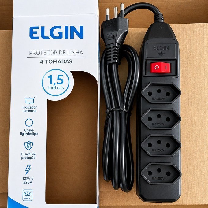 Filtro de Linha 4 Tomadas Elgin Bivolt + Frete Grátis