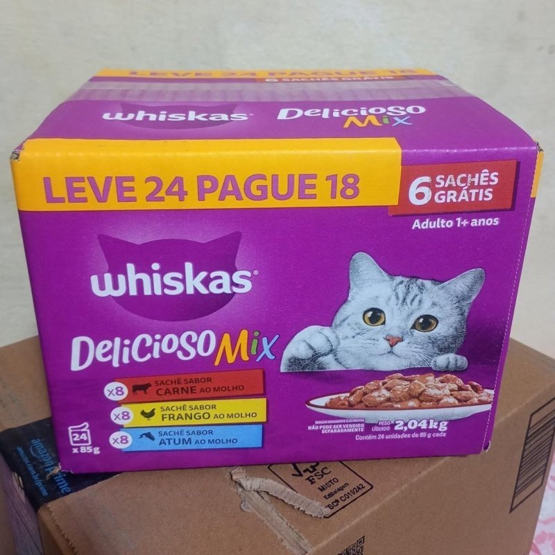 Pack 24 un. Ração Úmida Whiskas Sachê Mix Delicioso para Gatos Adultos 85g