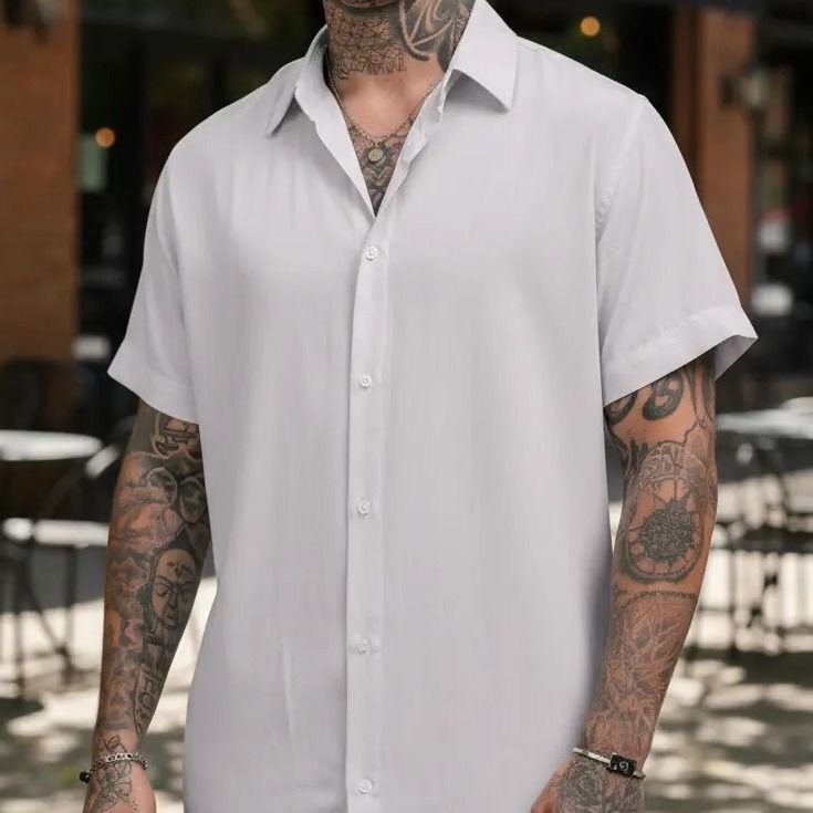 Camisa De Botão Masculina Manga Curta Social Verão Slim (P ao GG)