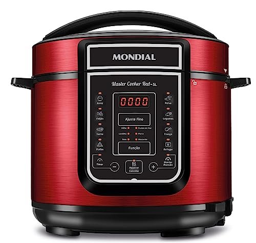 MONDIAL Panela de Pressão Elétrica Digital 5L, Vermelho/Inox, 900W, 220V - PE-39