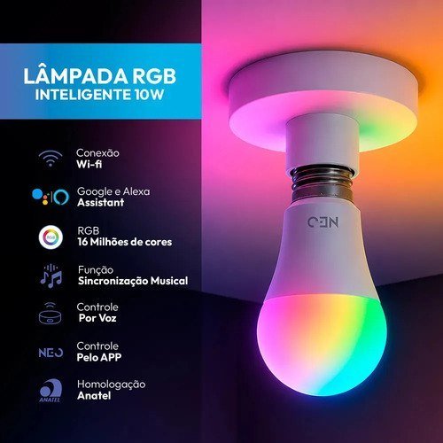 Lâmpada LED Pera Smart Inteligente Wi-Fi Avant Neo 10W RGB E27