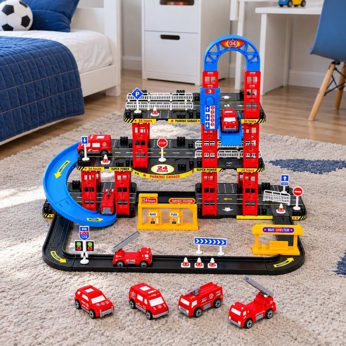 Pista de Carrinhos Bombeiros Brinquedo Infantil Corrida + Frete Grátis