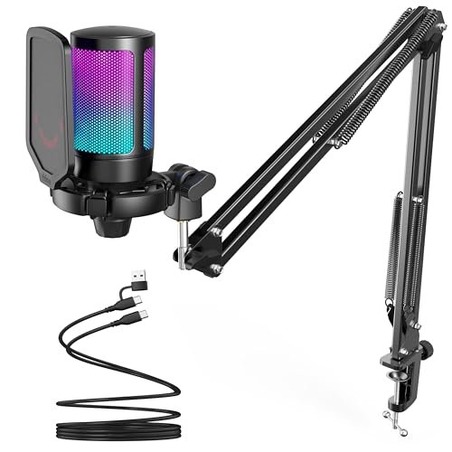FIFINE A6T Gaming PC Microfone USB, Mic RGB para Computador para Podcast