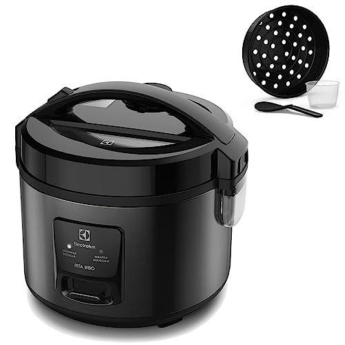 Panela Elétrica Electrolux vapor arroz capacidade 2L 6 Xícaras 2 em 1 timer panela removível antiaderente tampa com visor transparente ERC10 inox 127v