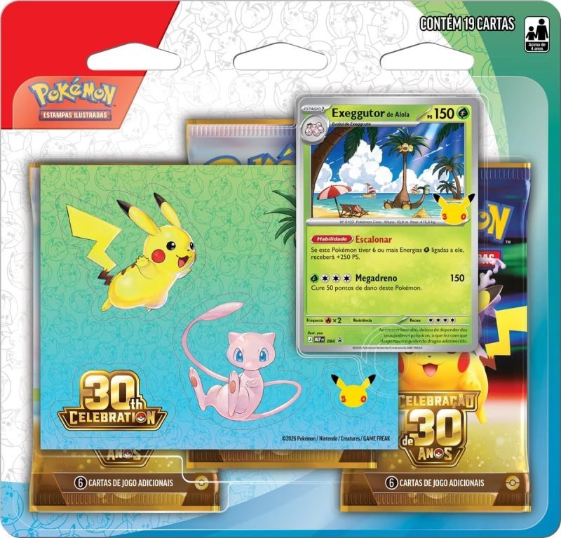 Pokémon TCG, Celebração de 30 anos – Blister Triplo com Adesivo Pokémon Exeggutor