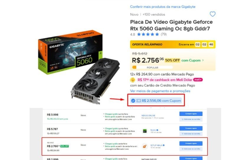 Placa De Vídeo Gigabyte Geforce Rtx 5060 Gaming Oc 8GB Gddr7