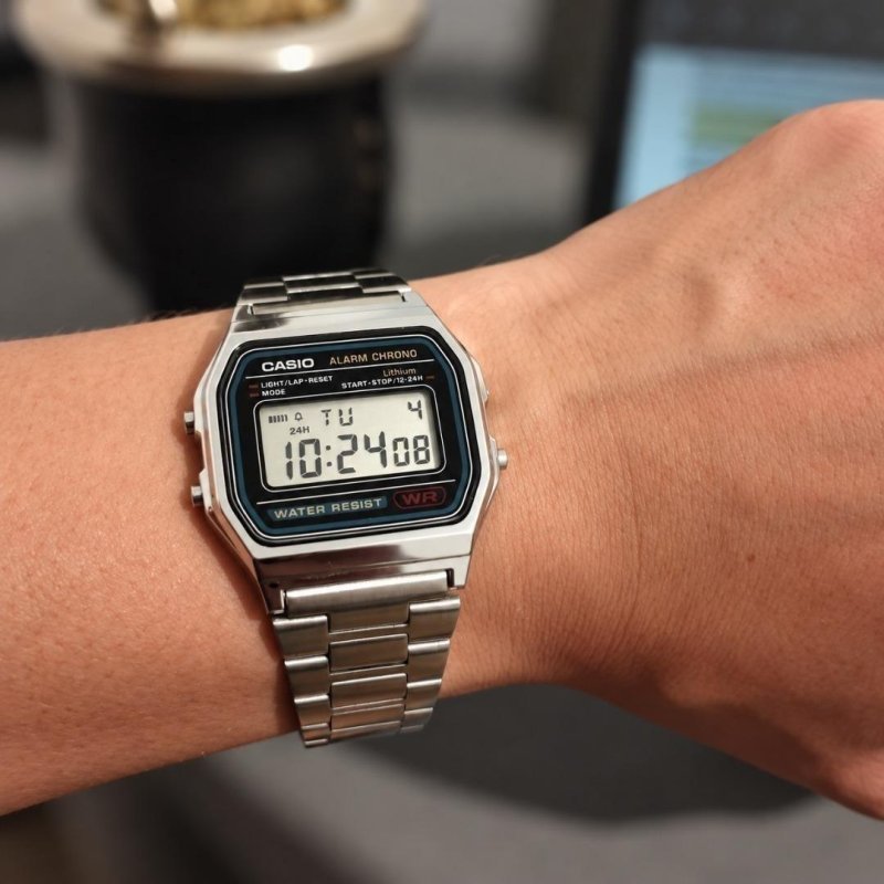 Relógio Unissex Casio Digital Esportivo A158wa-1df Prata Retrô Vintage