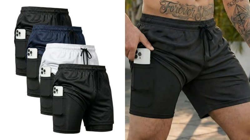 Kit 4 Shorts 2 Em 1 Duplo Dryfit