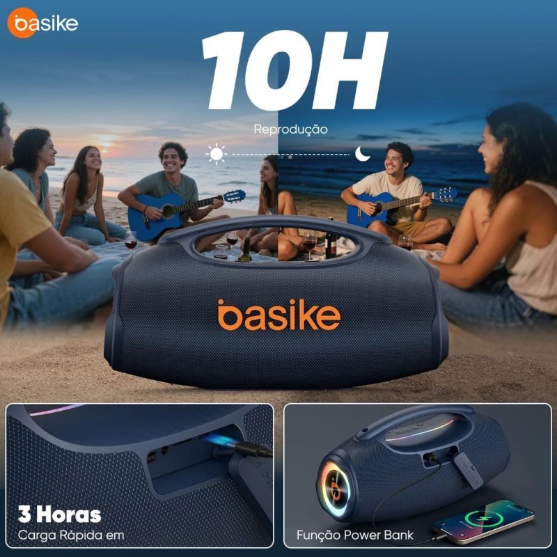 Astgn X Basike Caixa de Som Bluetooth Estéreo 80W IPX6 TWS RGB