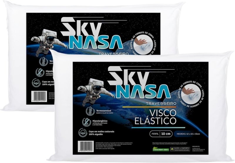 Z Pass Sleep Kit 2 Travesseiros Nasa Sky Viscoelástico 10cm D40 Premium 50x70cm Branco