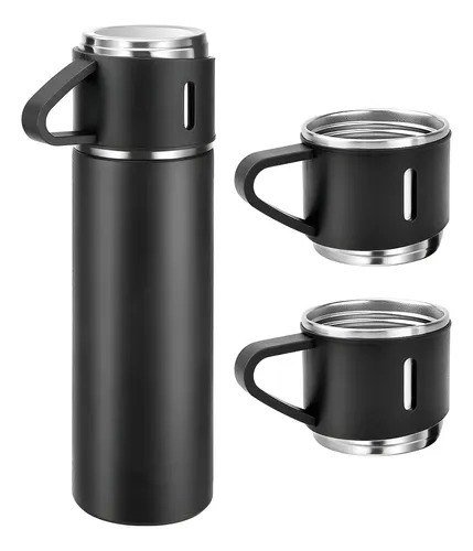 500ml Caneca Kit Garrafa Térmica Vacuum Bottle Inox + 3 Xícaras