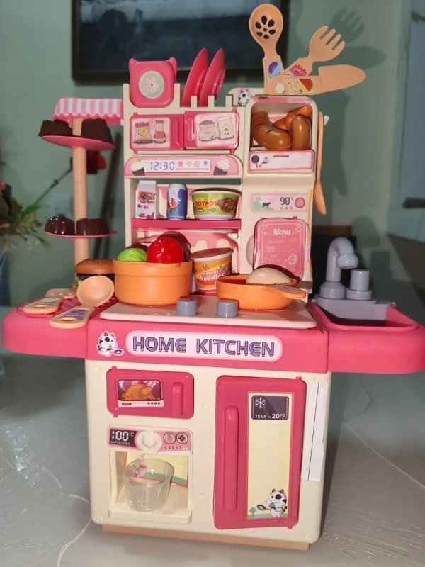 KIT MASTERCHEF KIDS Cozinha Infantil Brinquedo com Luz 33 Acessórios Sai Água Rosa