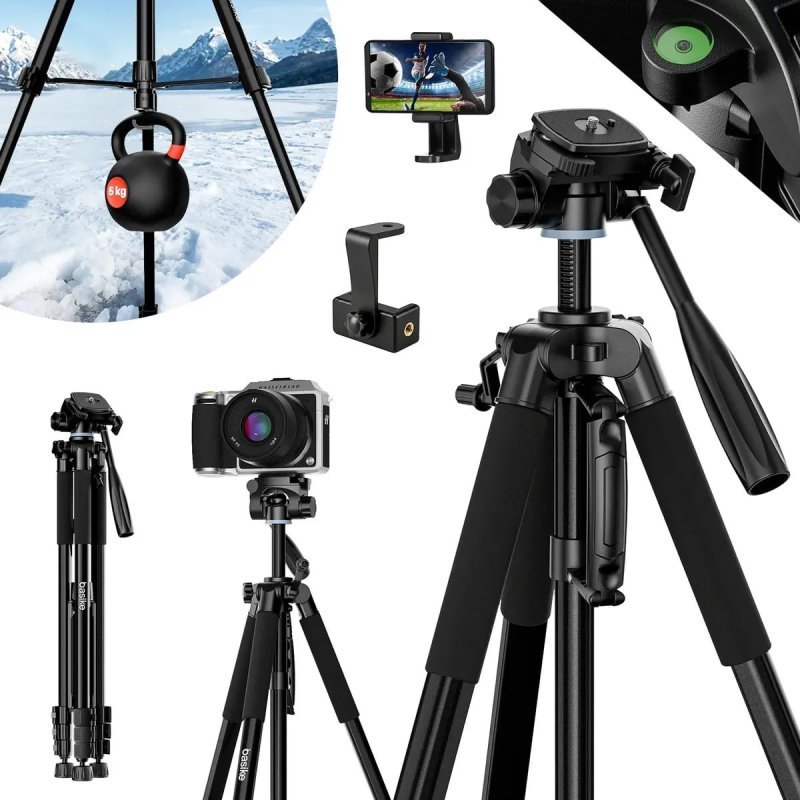 Tripé Profissional Basike 190cm para Câmera e Celular Cabeça 3 Vias 630° com Bolsa