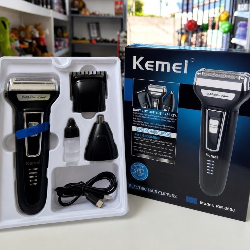 Barbeador E Cortador De Cabelo 3 Em 1 Kemei
