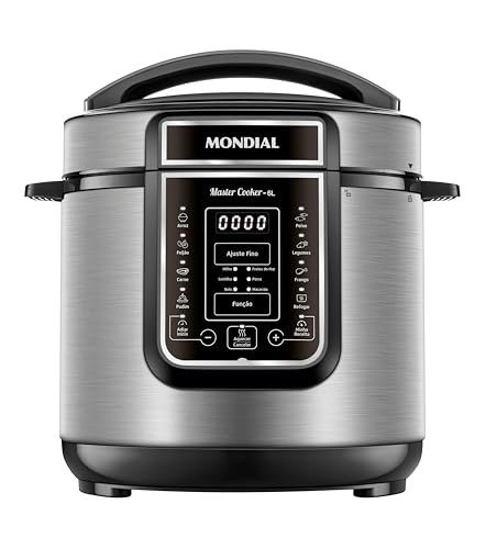 MONDIAL Panela de Pressão Elétrica Digital 6L, Preto/Inox, 1000W, 220V - PE-60-6L-I