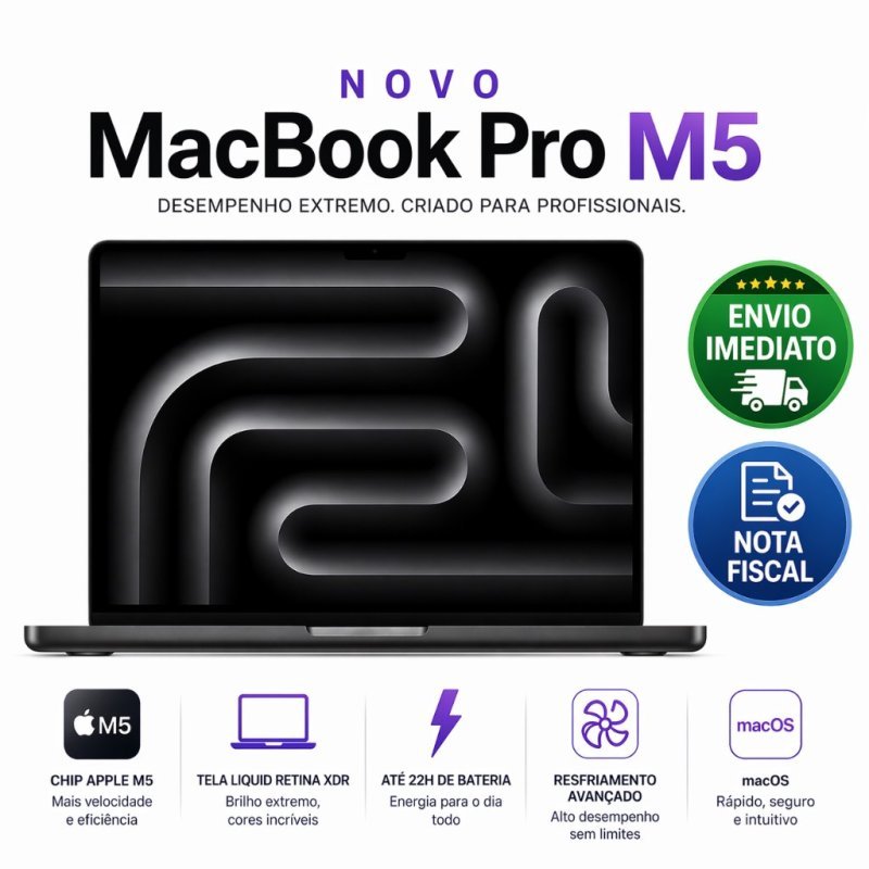Apple MacBook Pro 14" Processador M5 16GB RAM 512GB ou 1TB SSD 2026