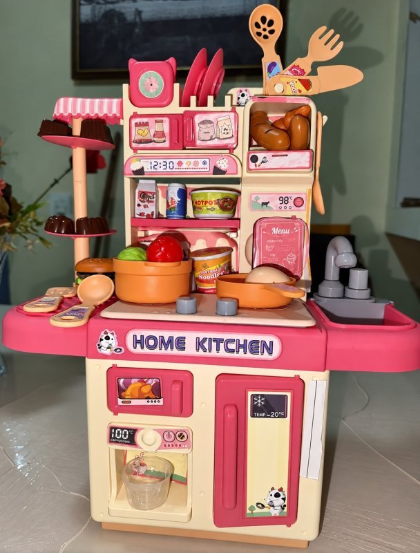 Cozinha Infantil Brinquedo Com Luz 33 Acessórios Sai Água Rosa