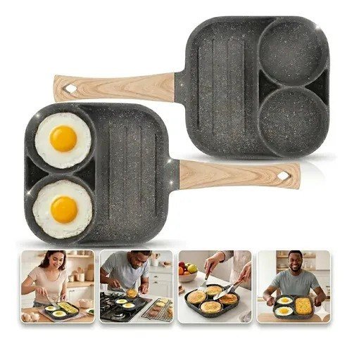 Frigideira Antiaderente 3 em 1 Cozinha Ovos Hambúrguer Carne Quadrada Fogão Indução Compacta Alumínio 17cm Preto Marca Topyhome