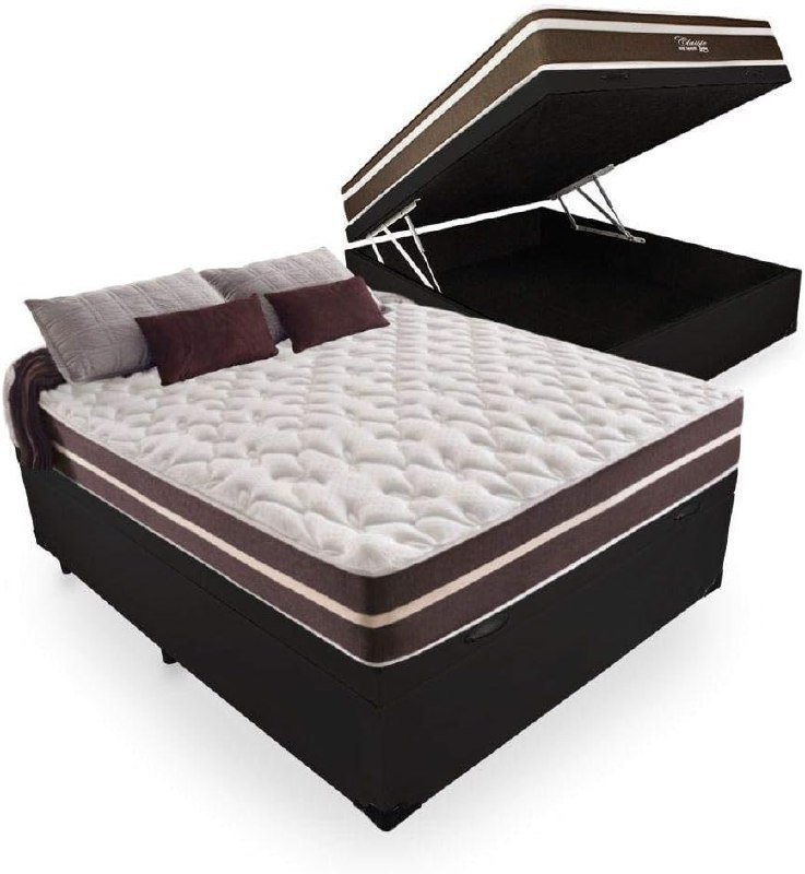 Cama Box Baú Casal + Colchão de Molas Anjos Classic Superlastic 138cm