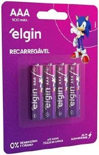 Pilha recarregável AAA 900mAh Elgin com 4 unidades Palito