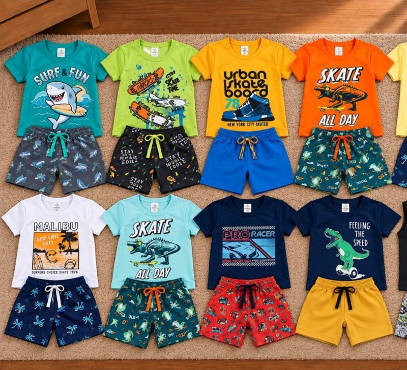 Conjunto Infantil Menino Verão Kit 6 Peças 3 Conjuntos
