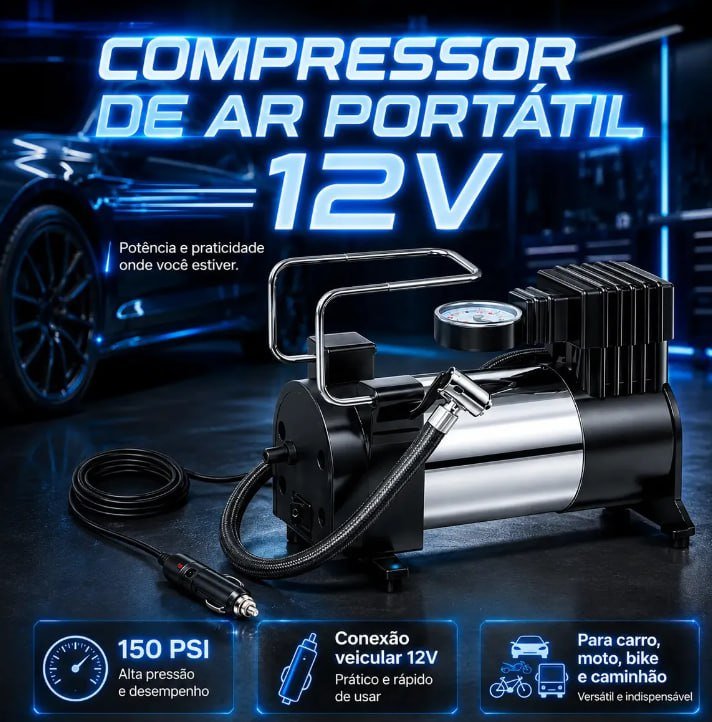 Compressor Portátil Verunto Digital 150psi USB Type-C para Carro e Moto