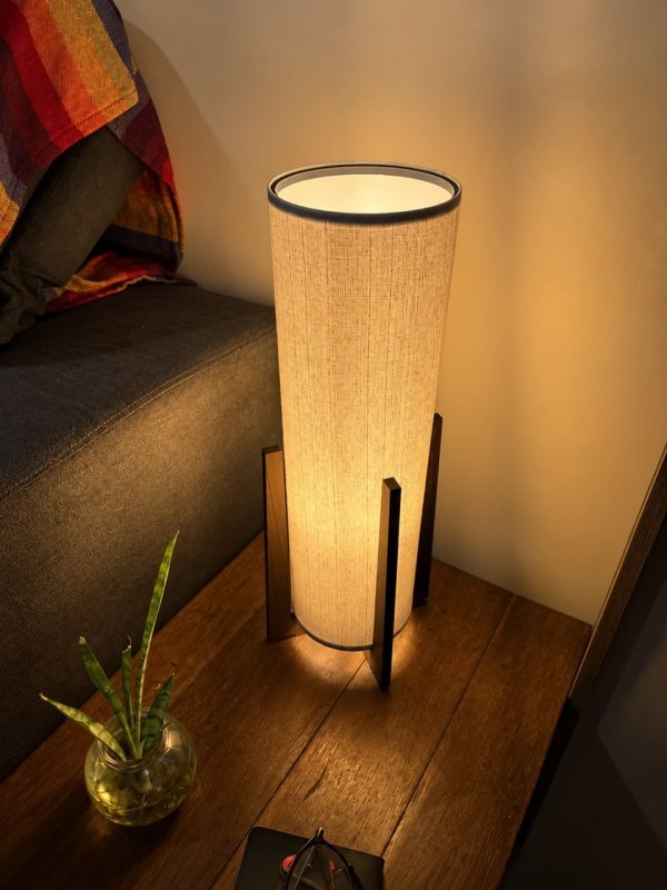 Luminária Abajur Atlas Chão Quarto De Madeira Mdf Imbuia