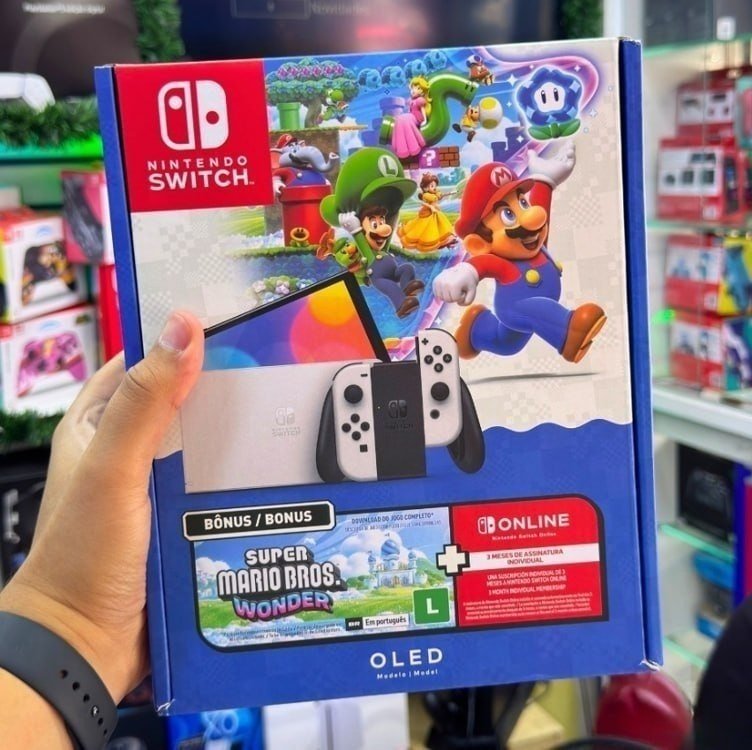 Bundle Nintendo Switch OLED + Super Mario Bros Wonder + 3 Meses de Assinatura Nintendo Switch Online + Frete Grátis