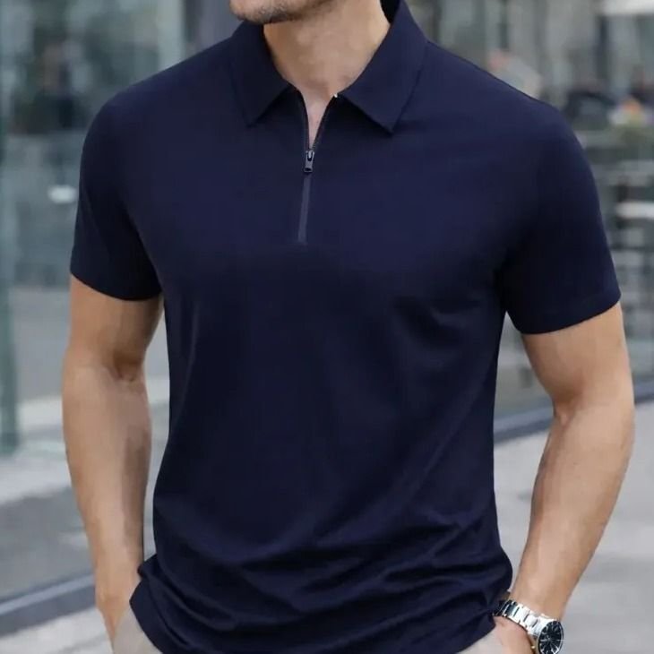 Camisa Polo Zíper Masculina Slim Fit Tecnológica Marrom Liso