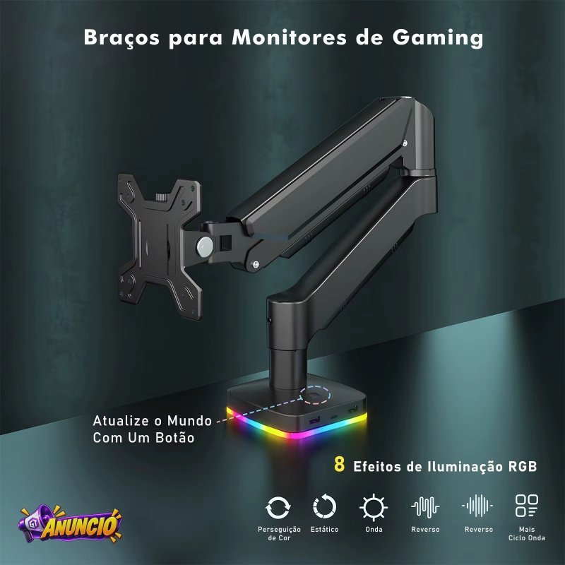 Braço Articulado Monitor RGB - 8 efeitos de iluminação 17" - 34" Polegadas