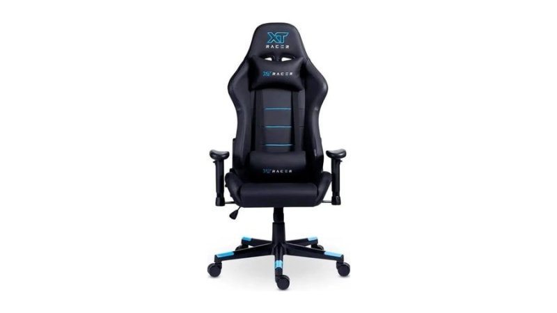 Cadeira Gamer XT Racer Attack, Até 120Kg, Reclinável, Com Almofadas, Cilindro de Gás Classe 4, Couro PU, Preta e Azul XTR-053