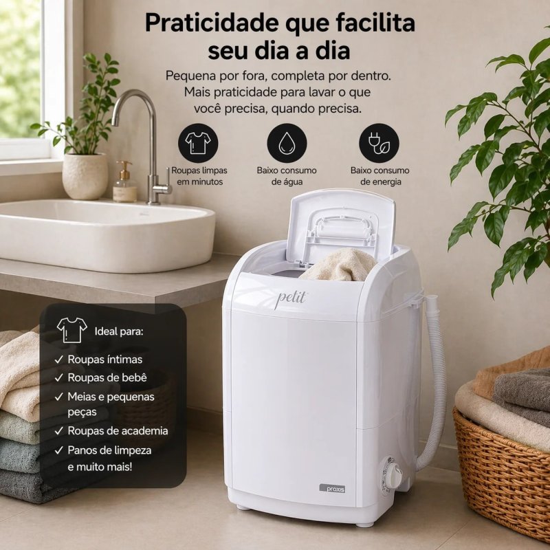 Mini Lavadora Praxis 1,2 kg Petit Branca 127V
