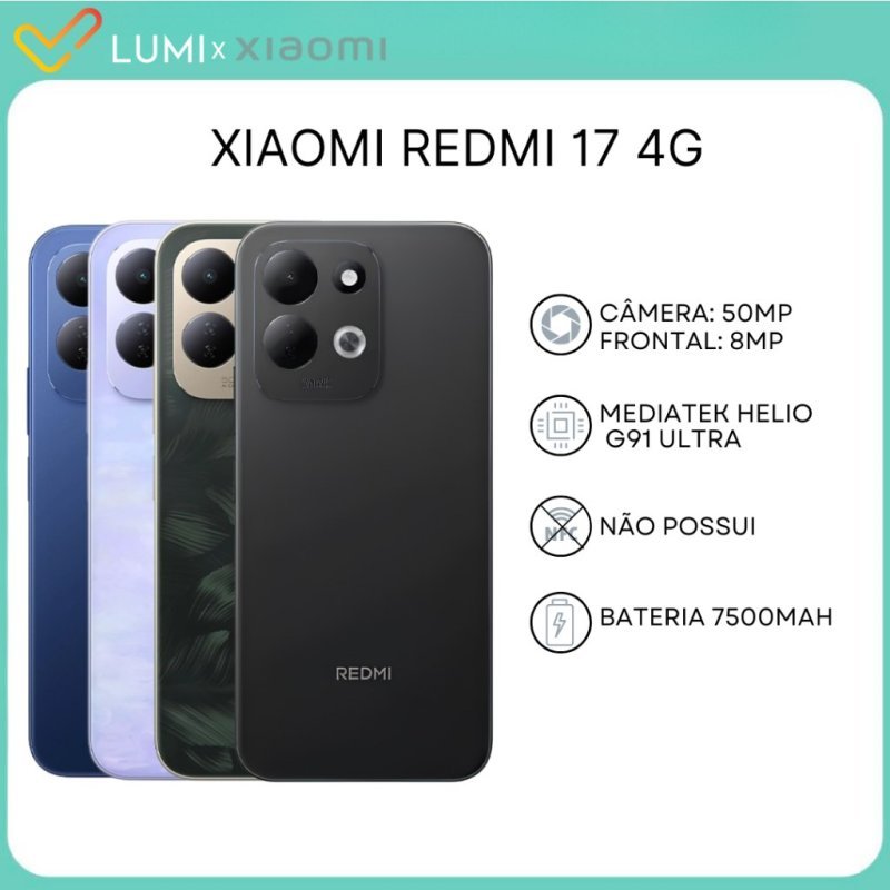 Xiaomi Redmi 17 4G, Versão global, 128/256GB com 4/6GB RAM