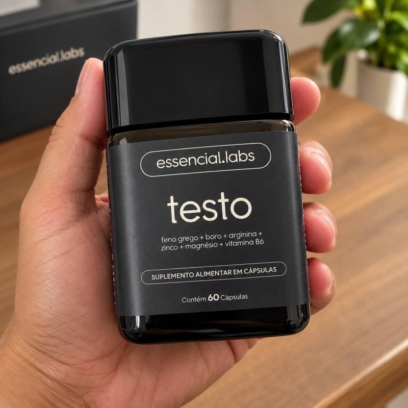 TESTO ESSENCIAL - Fórmula Exclusiva com Feno Grego + Boro + Arginina + ZMA + Vitamina B6 - 60 cápsulas